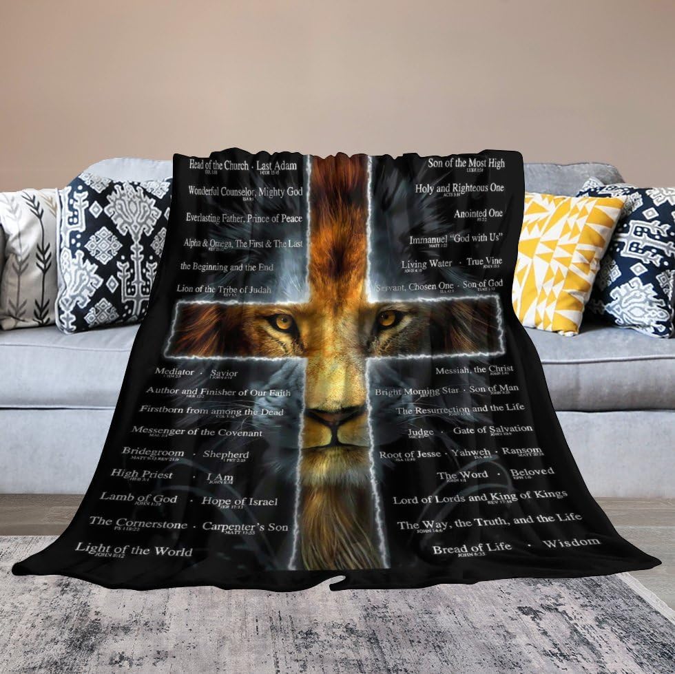 Christian Lion Scripture Jesus Throw Blanket for Women Men Kids Adults, Soft Warm Cozy Fleece Blanket for Couch Sofa Bed, 40"x50" - Image 7