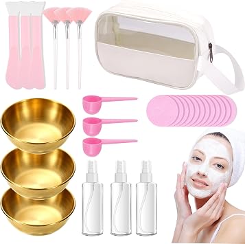 28 Pcs Facial Mask Mixing Tool Kit, Face Mask Mixing Bowl Set with Facial Mask Bowl Stick Spatula Silicone Brush Spray Bottle Puff Soaking Bottle