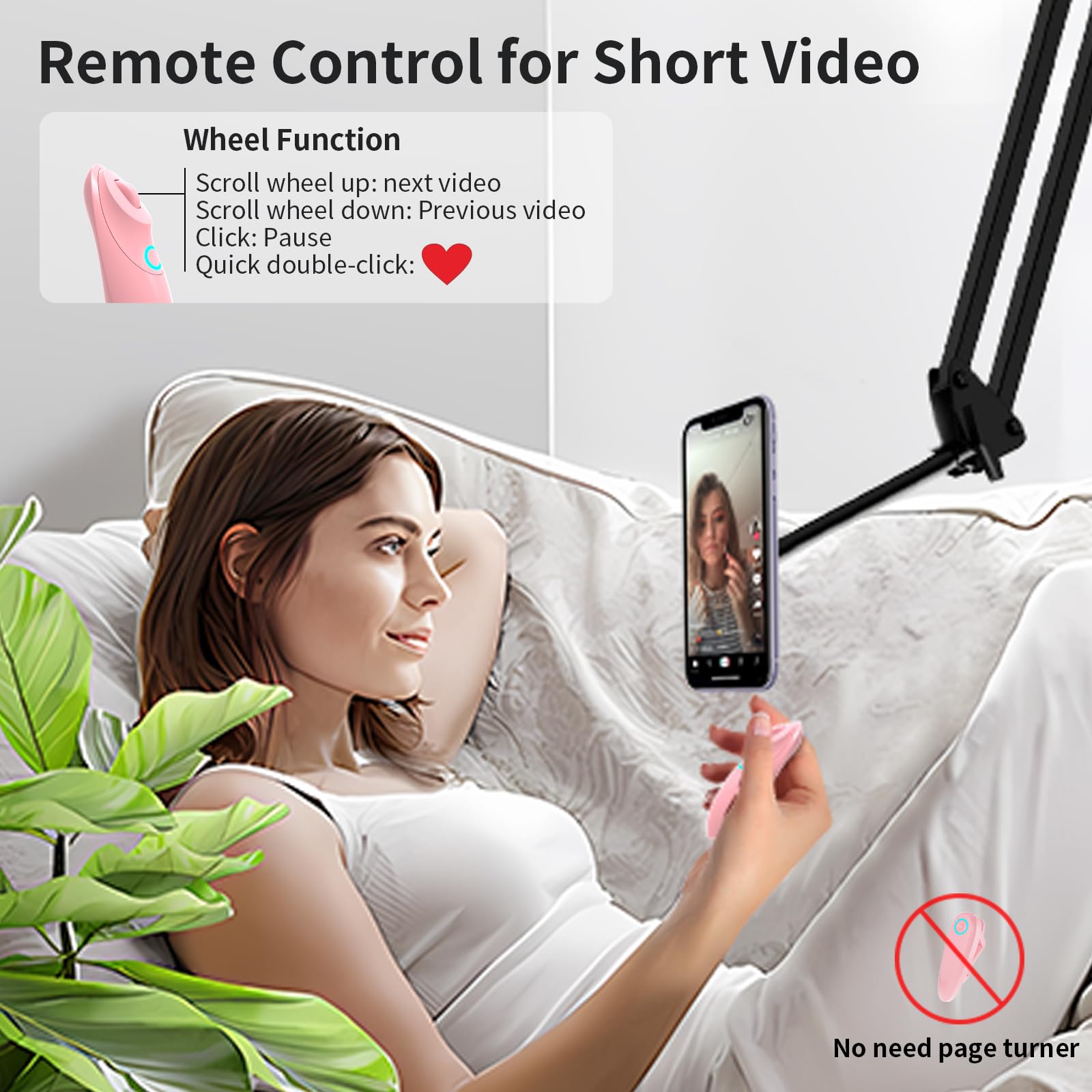 Telecomando per Kindle Page Turner – Telecomando a scorrimento per TikTok, doppia funzione per e-book e brevi video, compatibile con iPhone, iPad, Android, Kindle, ecc (rosa)
