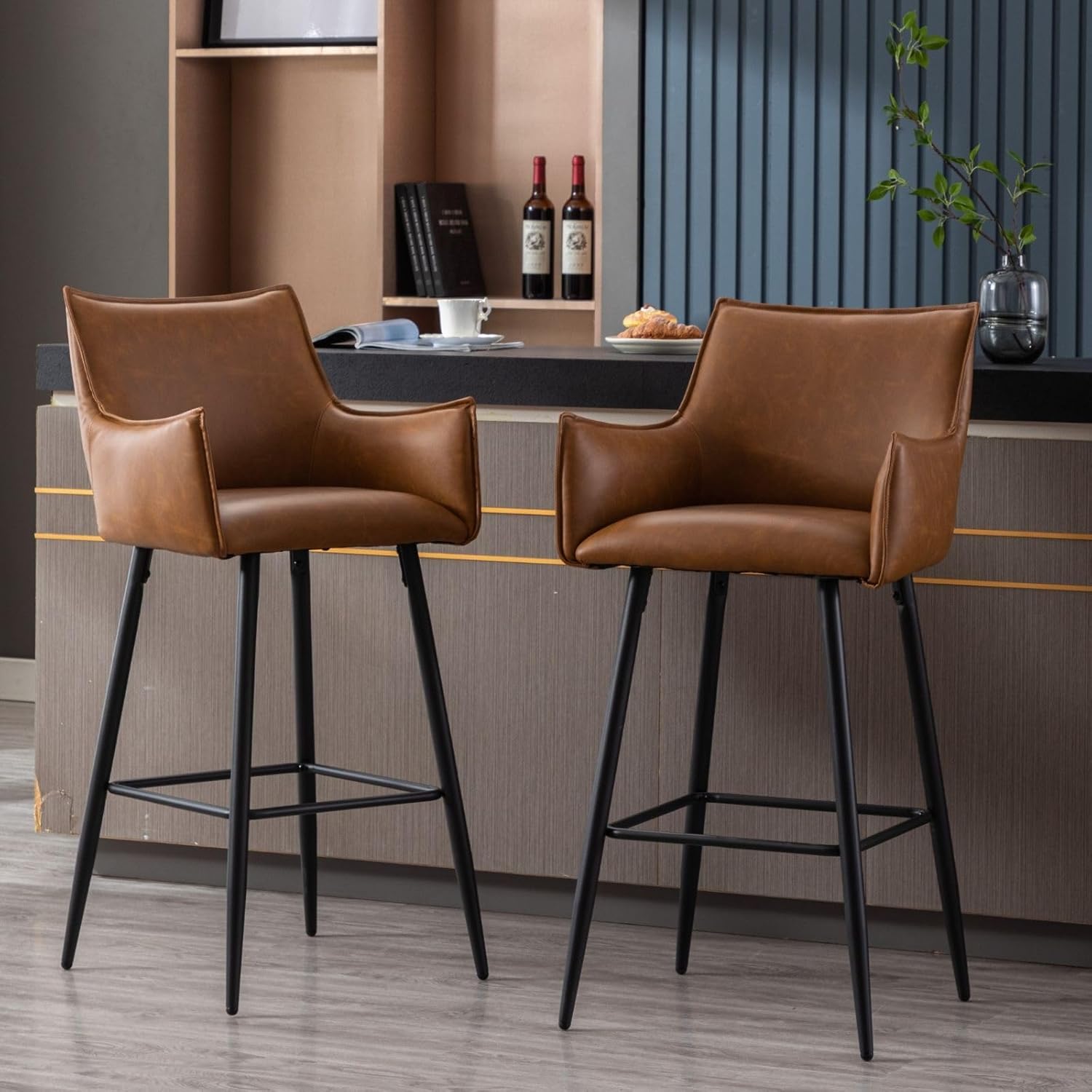 DAYALANE 30'' Bar Stools Set of 2, Leather Upholstered Bar