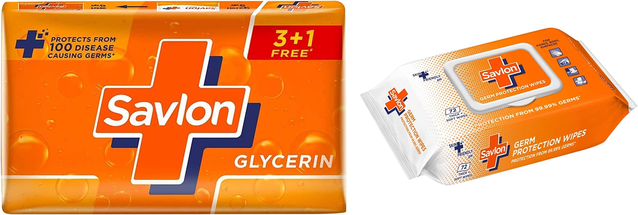 Germ Protection Multipurpose Thick & Soft Wet Wipes With Fliptop Lid - 72 Wipes Multi Purpose & Savlon Glycerine Soap, 125g (Buy 3 Get 1 Free)
