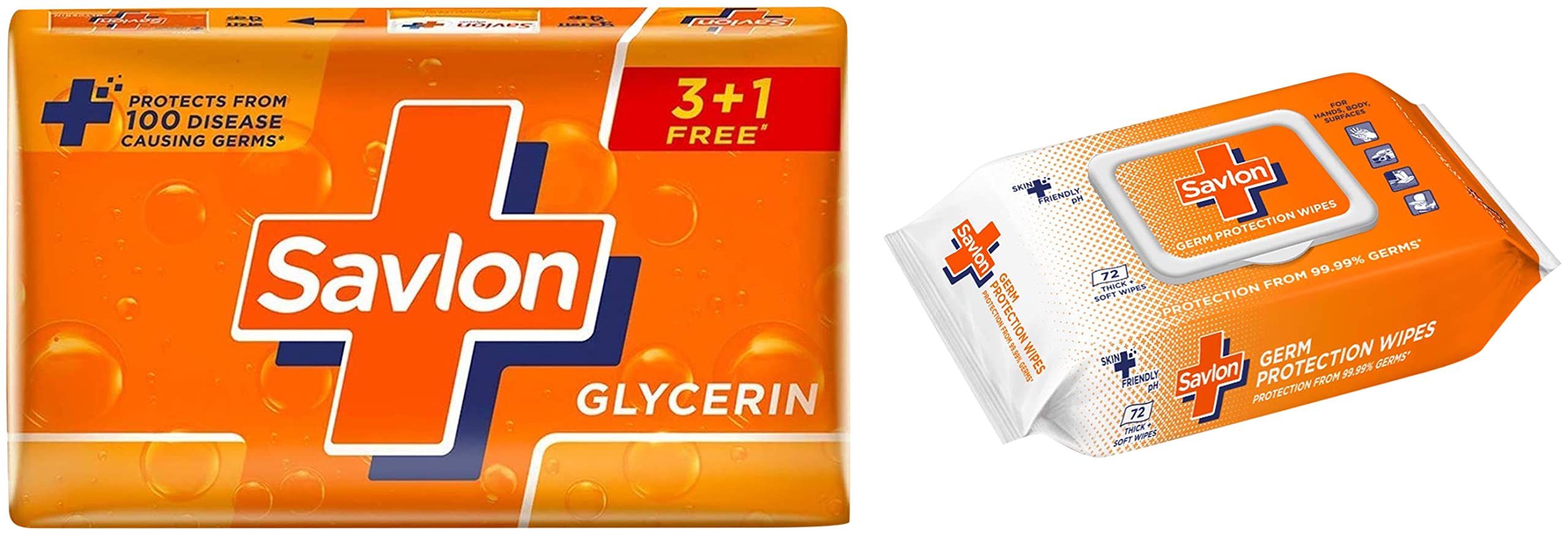 Germ Protection Multipurpose Thick & Soft Wet Wipes With Fliptop Lid - 72 Wipes Multi Purpose & Savlon Glycerine Soap, 125g (Buy 3 Get 1 Free)