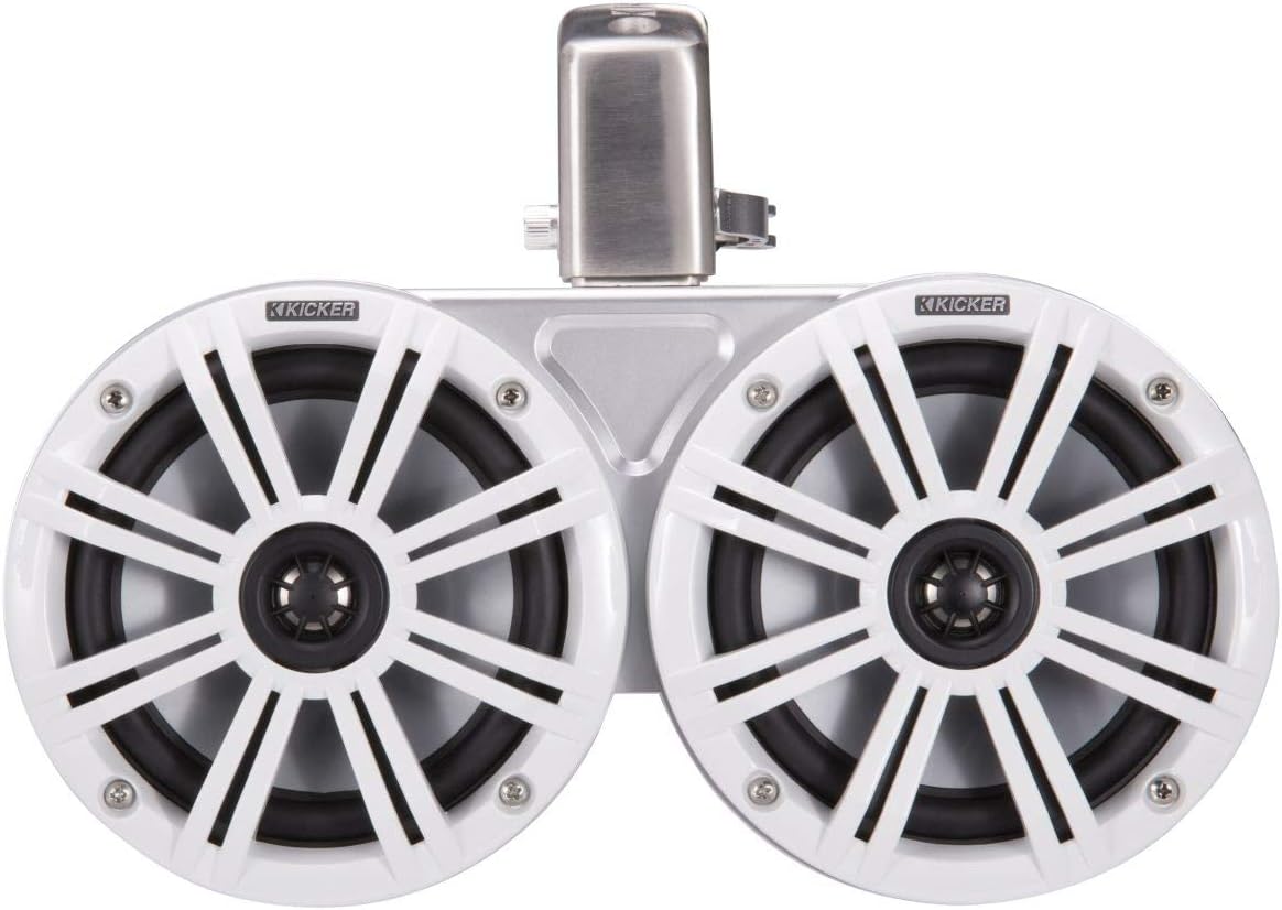 KICKER 45KMTDC65 Marine Tower Speakers with Swivel Clamps & 45KM654L Speakers White Grills with White Enclosures