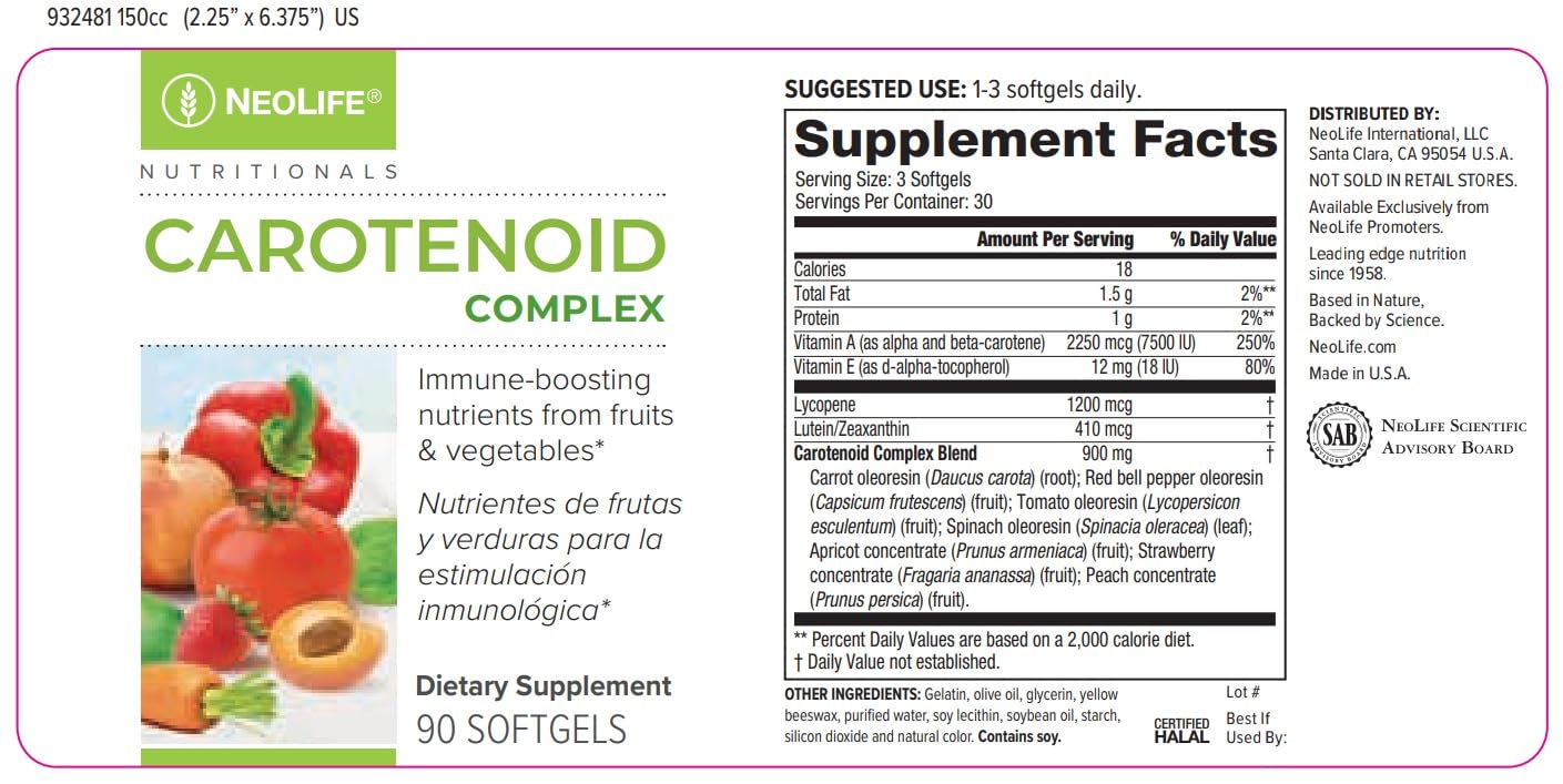 NeoLife Carotenoid Complex, 900 mg Carotenoid Blend with Beta-Carotene, Lutein, Lycopene & Zeaxanthin, Eye Health Supplements, 90 Softgel Capsules — Amazon image 4