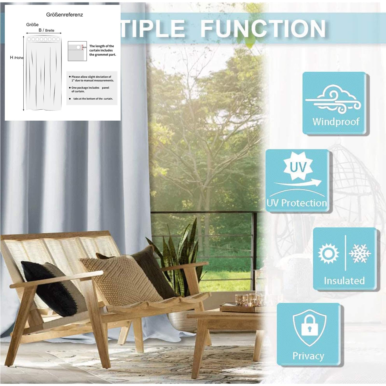 Bianco Tende da Esterno Impermeabile Tende per Esterno con Anelli Oscurante Tenda Idrorepellente per Esterni per per Gazebo Balconi Giardino Cortile Terrazzo Veranda,142L × 120A cm (1 Pannelli)