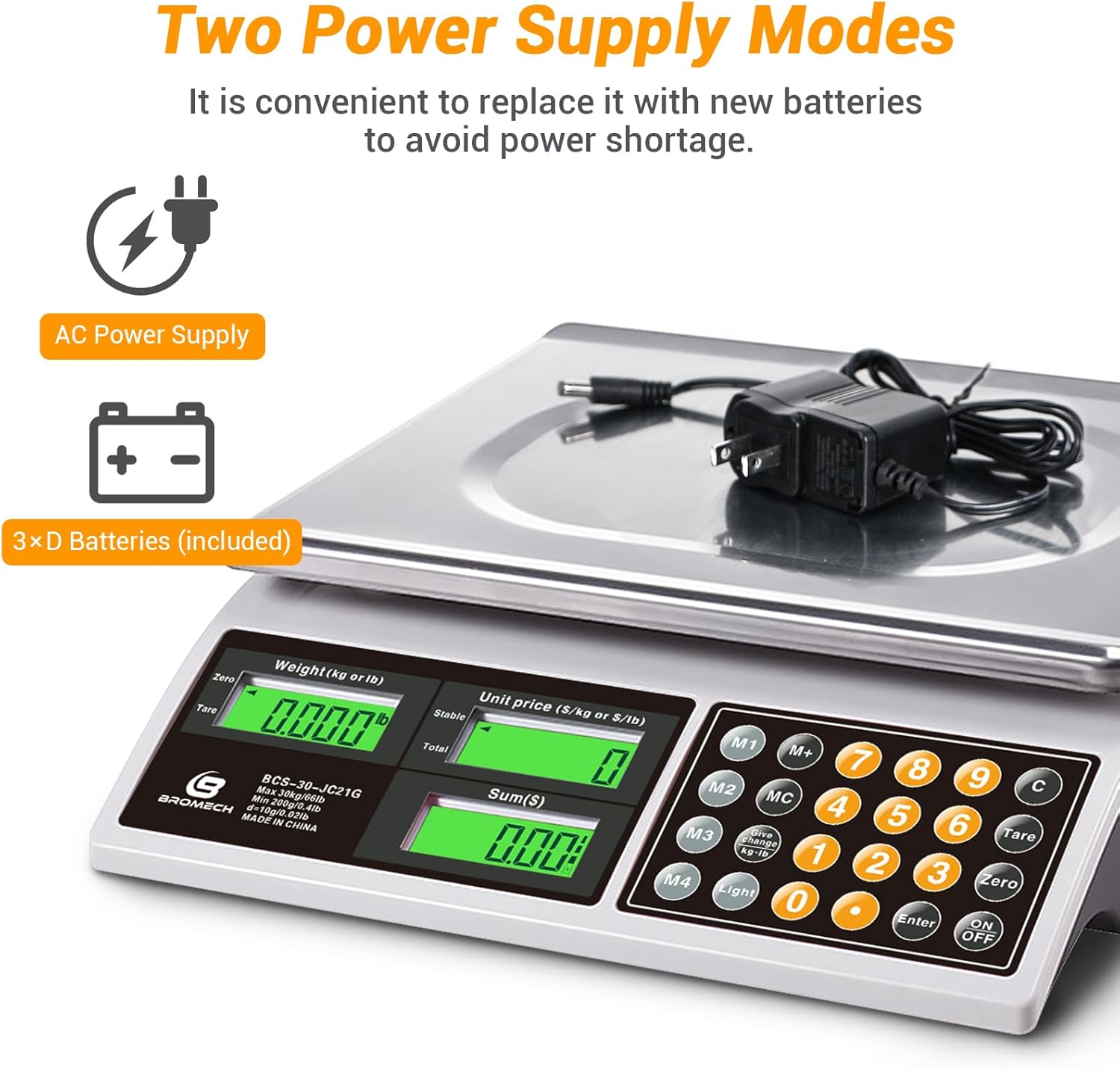 Stainless Steel Digital Commercial Weighing Scale with Green LCD