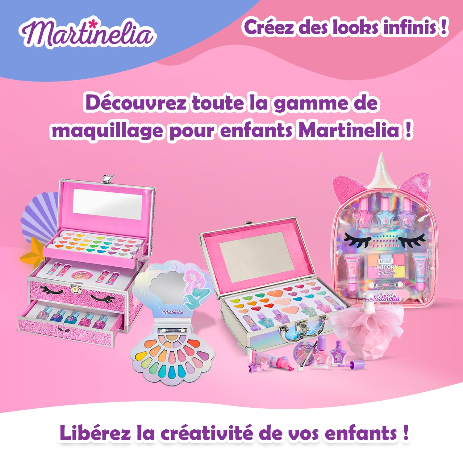 MARTINELIA - Zestaw do manicure z jednorożcem dla dzieci - zestaw do paznokci - 3 różowe, niebieskie i fioletowe lakiery do paznokci + 1 pilnik i dekoracje do paznokci - lakier wodny od 3 lat -