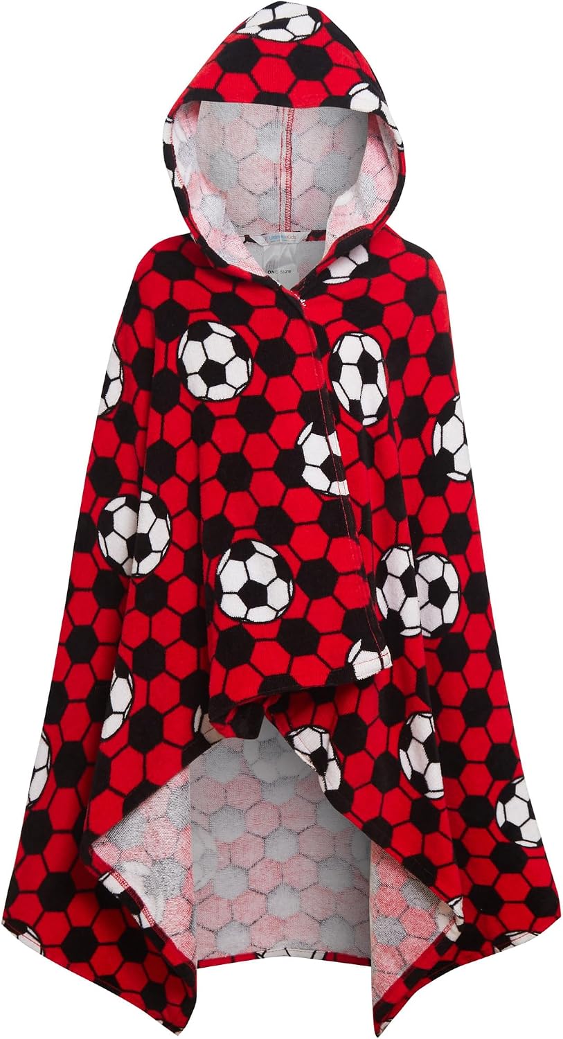 Ultimate Kids Boys Football Hooded Poncho Towel Red One Size