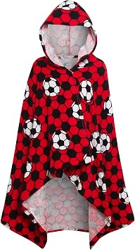 Ultimate Kids Boys Football Hooded Poncho Towel Red One Size