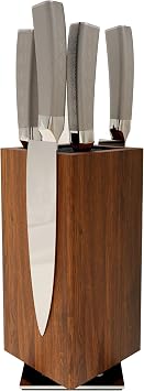 Brosisincorp 360 Rotating Magnetic Knife Block without Knives - Universal Holder for Counter Top with Removable Bristles, Acacia Wood