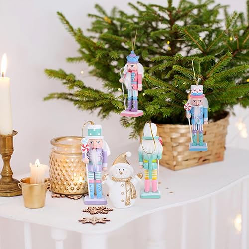 Miniatura 8 de Amosfun 4 adornos de cascanueces de madera – 4.7 in de alto soldado cascanueces figuras pastel cascanueces adorno colgante de árbol