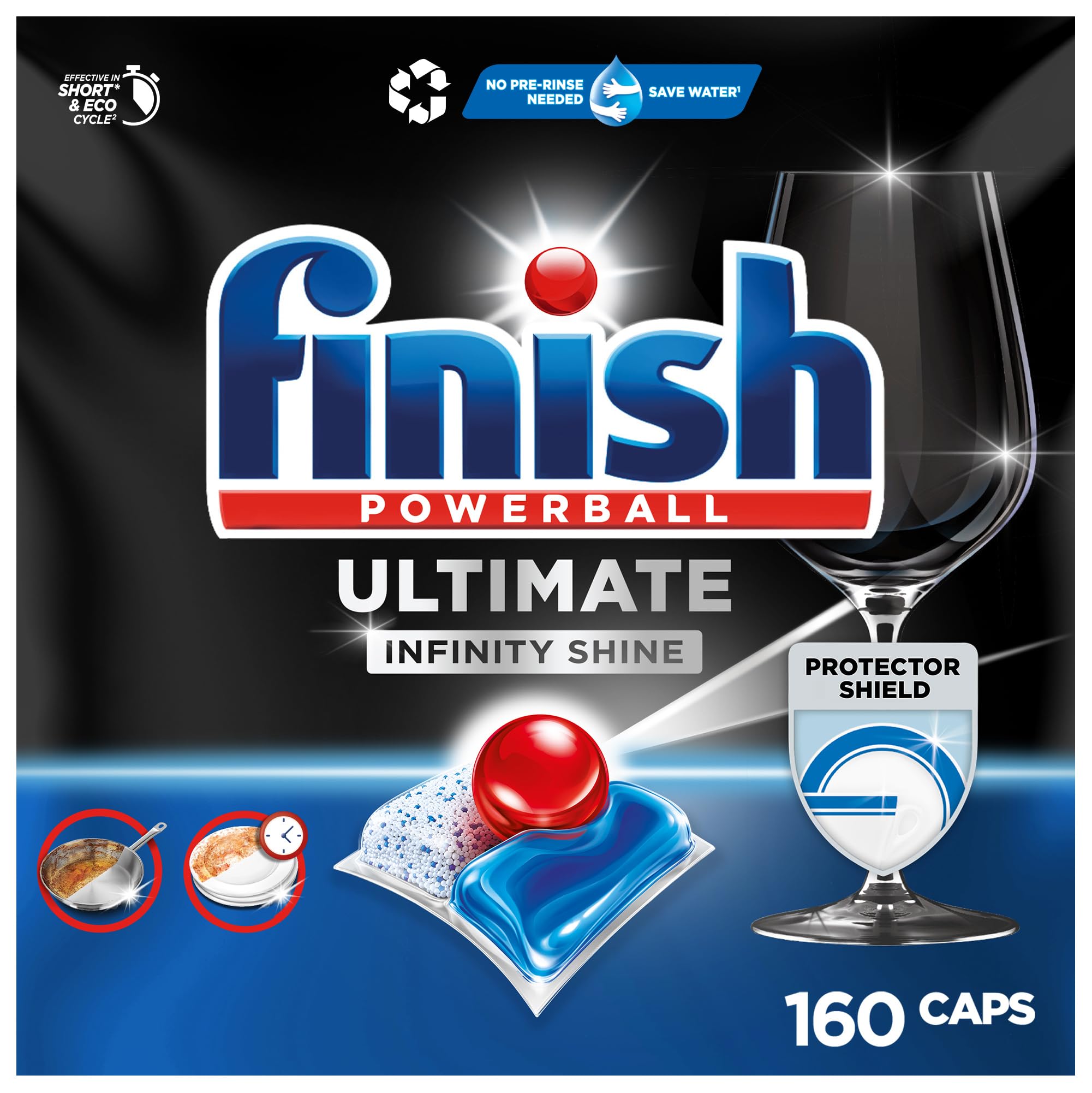 Finish Ultimate Infinity Shine Spülmaschinentabs – Geschirrspültabs für Tiefenreinigung, Fettlösekraft und Glanz mit Schutzschild – 2x80 Finish Caps