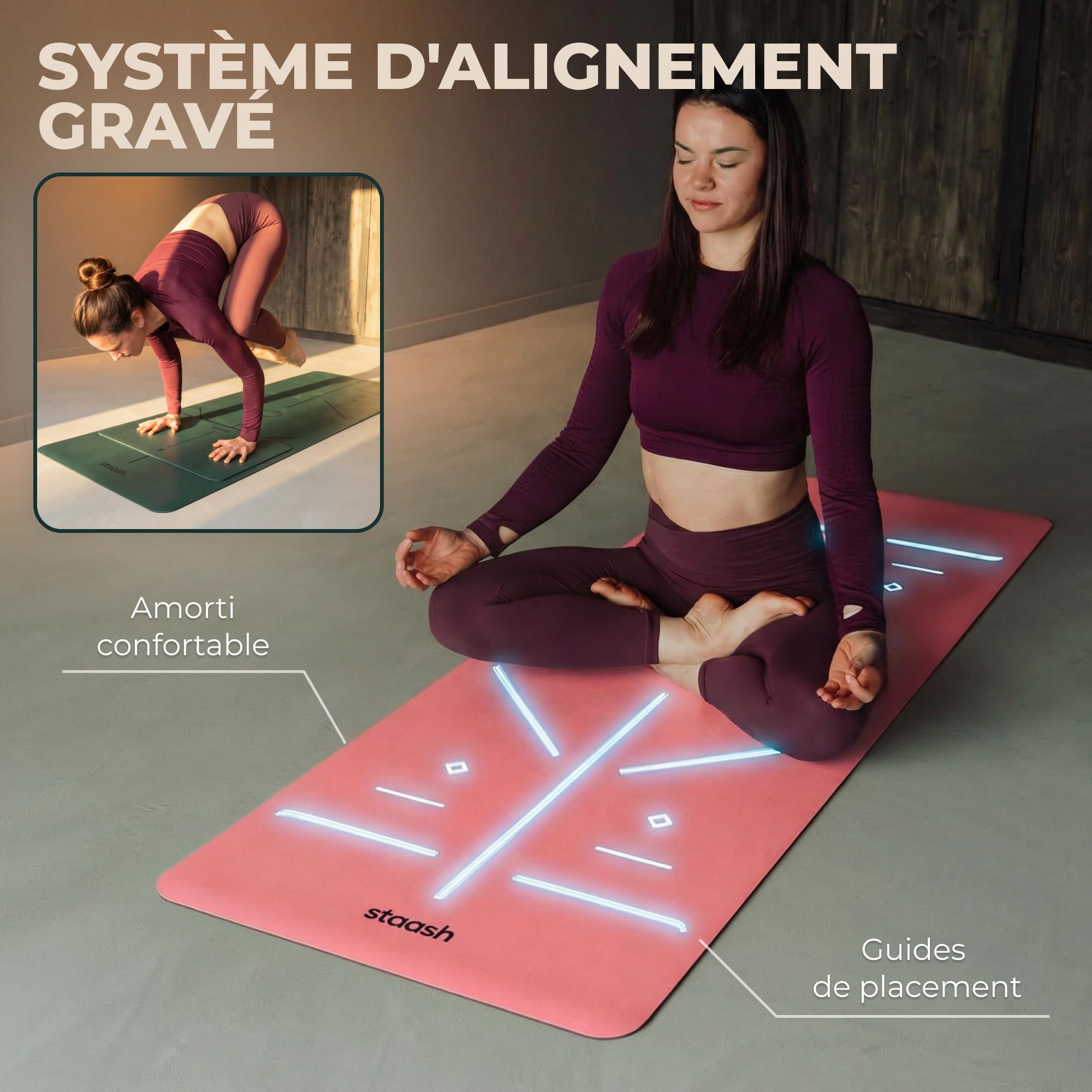 STAASH Kit Tapis de Yoga Antidérapant – Serviette, Sangle & Support Genoux | Kit complet : tapis + serviette microfibre + sangle de transport + support genoux · caoutchouc naturel antidérapant 4,5 mm