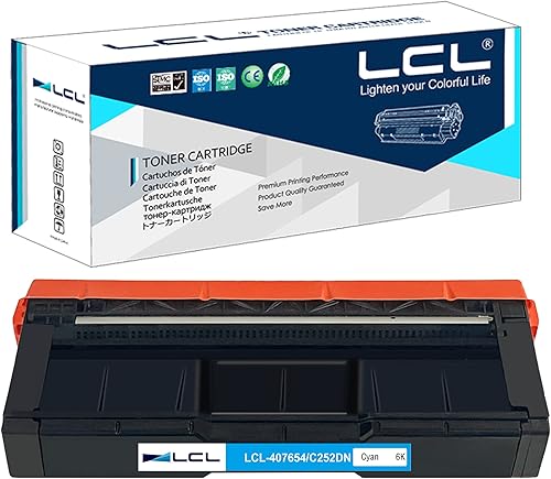 LCL Cartucho de tóner remanufacturado de repuesto para Ricoh 407654 sp c252dn c252sf c262dnw c262sfnw C252HA 6000 páginas (1 unidad, cian)