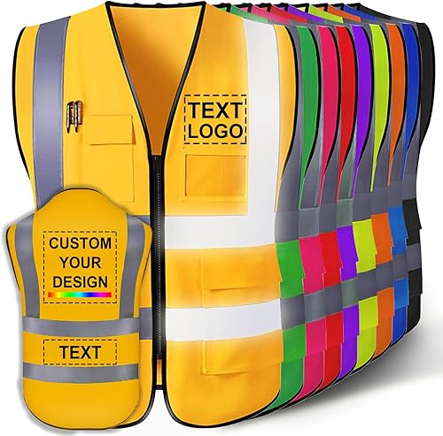 Miniatura 10 de Chaleco de seguridad personalizado para hombres con logotipo, chaleco de seguridad reflectante de alta visibilidad personalizable con bolsillos para
