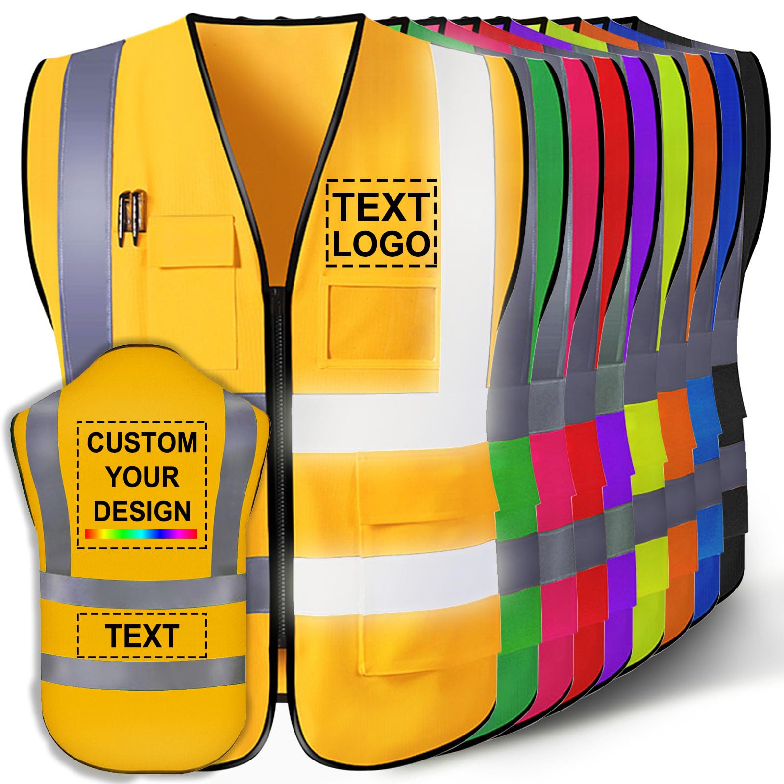 Custom Safety Vest for Men with Logo Customizable High Visibility Reflective Safety Vest with Pockets Adult Unisex