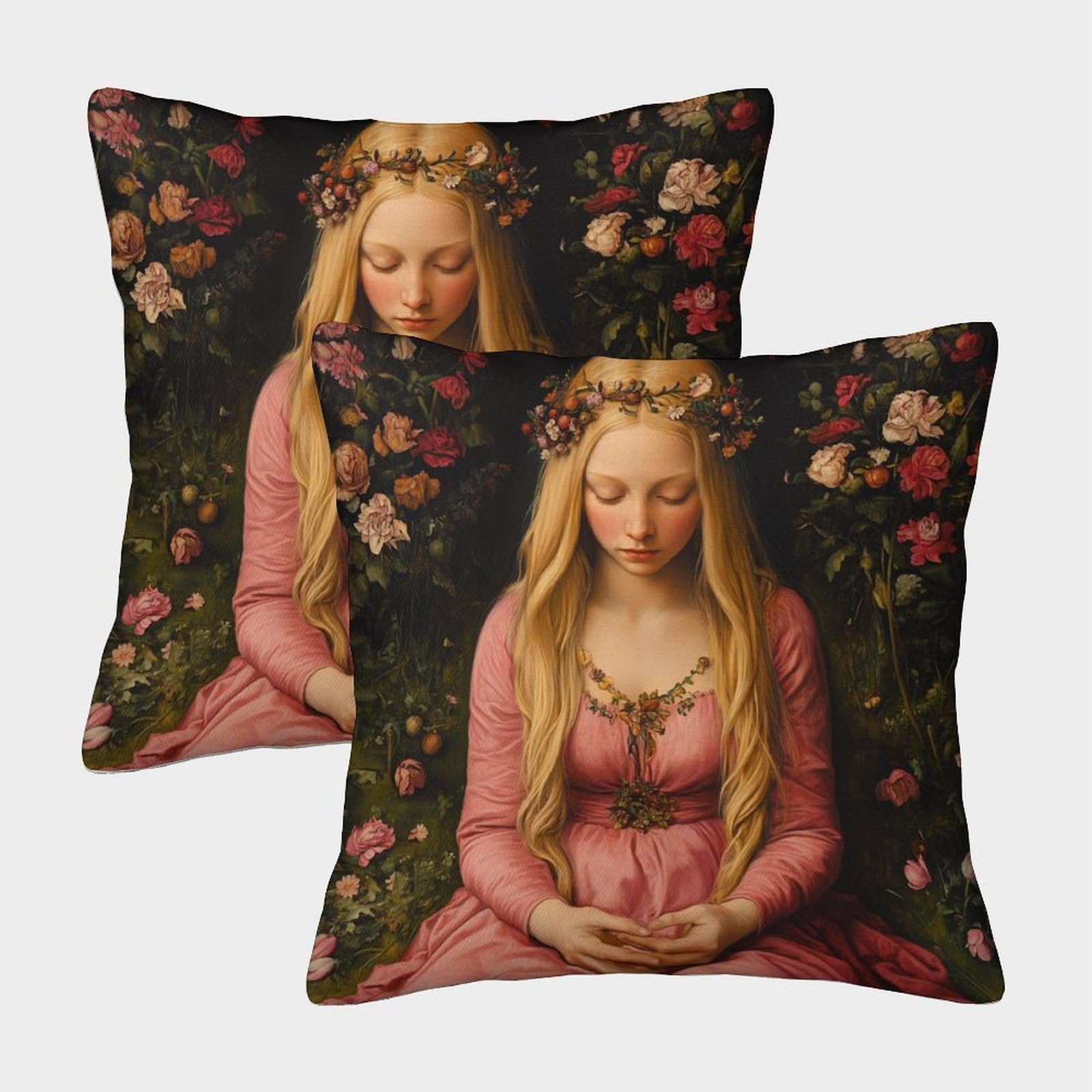 kaiyun 2 Pack Throw Pillowcase 45x45cmBlonde Girl Pattern Cushion Cover Beautiful Flowers Home Decoration