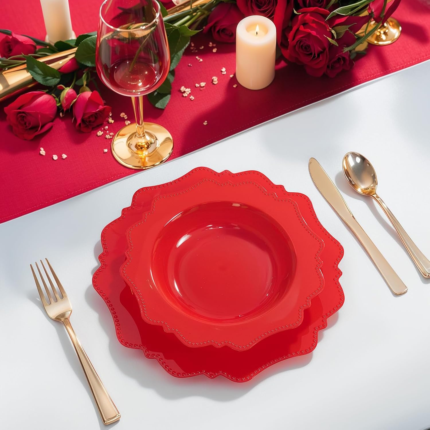 COLOSUS Red Christmas Plastic Party Bowls (60 Pack) 12 Oz Disposable Soup/Salad Bowl, Fancy Shatterproof Dinnerware for Catering, Holidays, Weddings, and Everyday Use,Easter Day