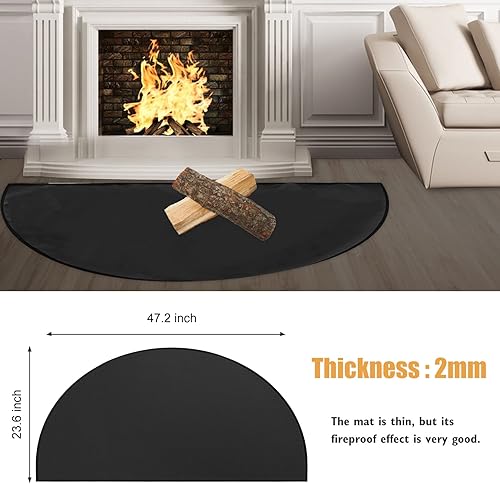 Miniatura 2 de Tapete ignífugo para chimenea 47 x 24 pulgadas mitad redondo resistente al fuego 3 capas fibra de vidrio ignífuga almohadilla para chimenea con
