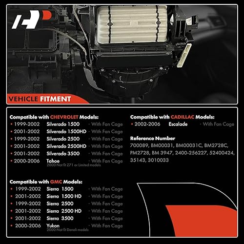 Miniatura 3 de A-Premium Motor de ventilador de calefactor HVAC AC con jaula de ventilador de repuesto para vehículos Chevy, GMC, Cadillac - Silverado 1500, Sierra