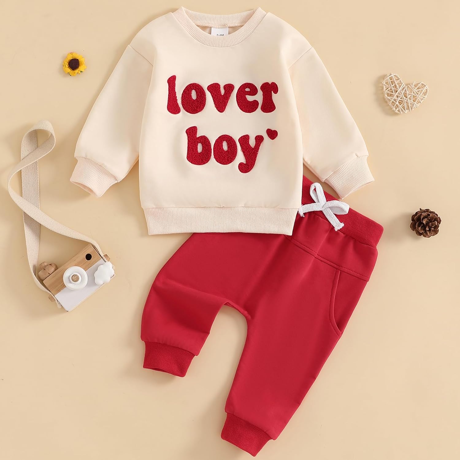 Toddler Baby Boy Valentine Outfits Lover Boy Embroidery Letter Sweatshirt Pullover Tops Jogger Pants Clothes - Image 4