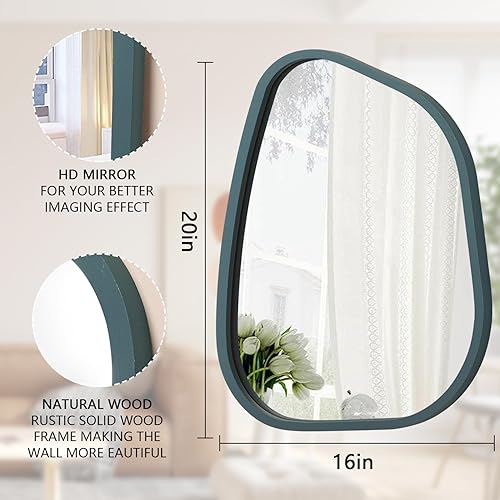 Miniatura 95 de Espejo de pared irregular de 26 x 18 pulgadas, espejo de baño grande asimétrico con marco de madera, espejos decorativos artísticos modernos