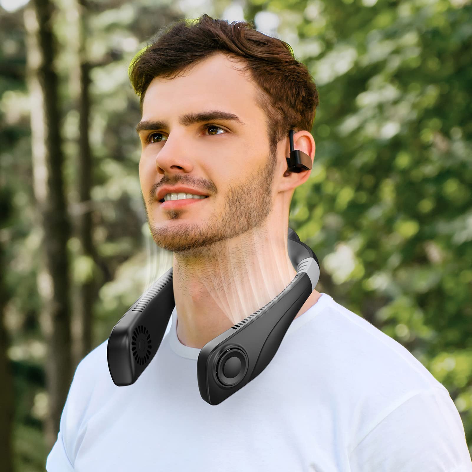 Wentylator na szyję, z aromaterapią i płytkami chłodzącymi ze stopu aluminium, turbo leniwy bezłopatkowy cichy cichy wentylator do noszenia, wentylator ładowany przez USB, 2000 mAh