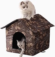 Waterproof Outdoor Cat House for Indoor/Outdoor Cats, Dogs & Feral Pets - Sturdy Foldable Shelter with Support Frame (Medium, Brown)