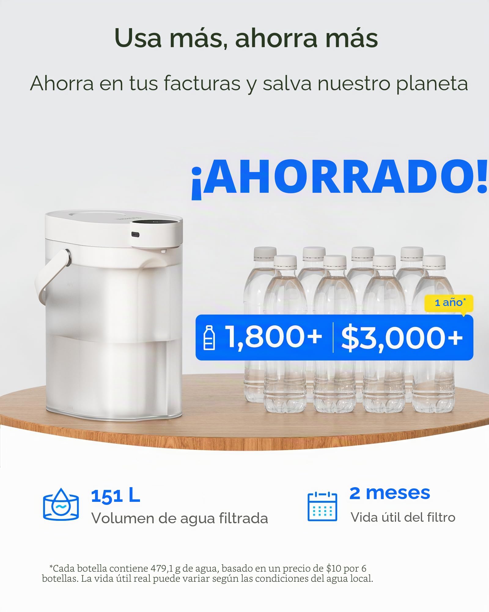 Waterdrop Dispensador de filtro de agua instantáneo TDS Reduction, jarra de filtro de agua recargable de 5 etapas, mejora instantáneamente el sabor