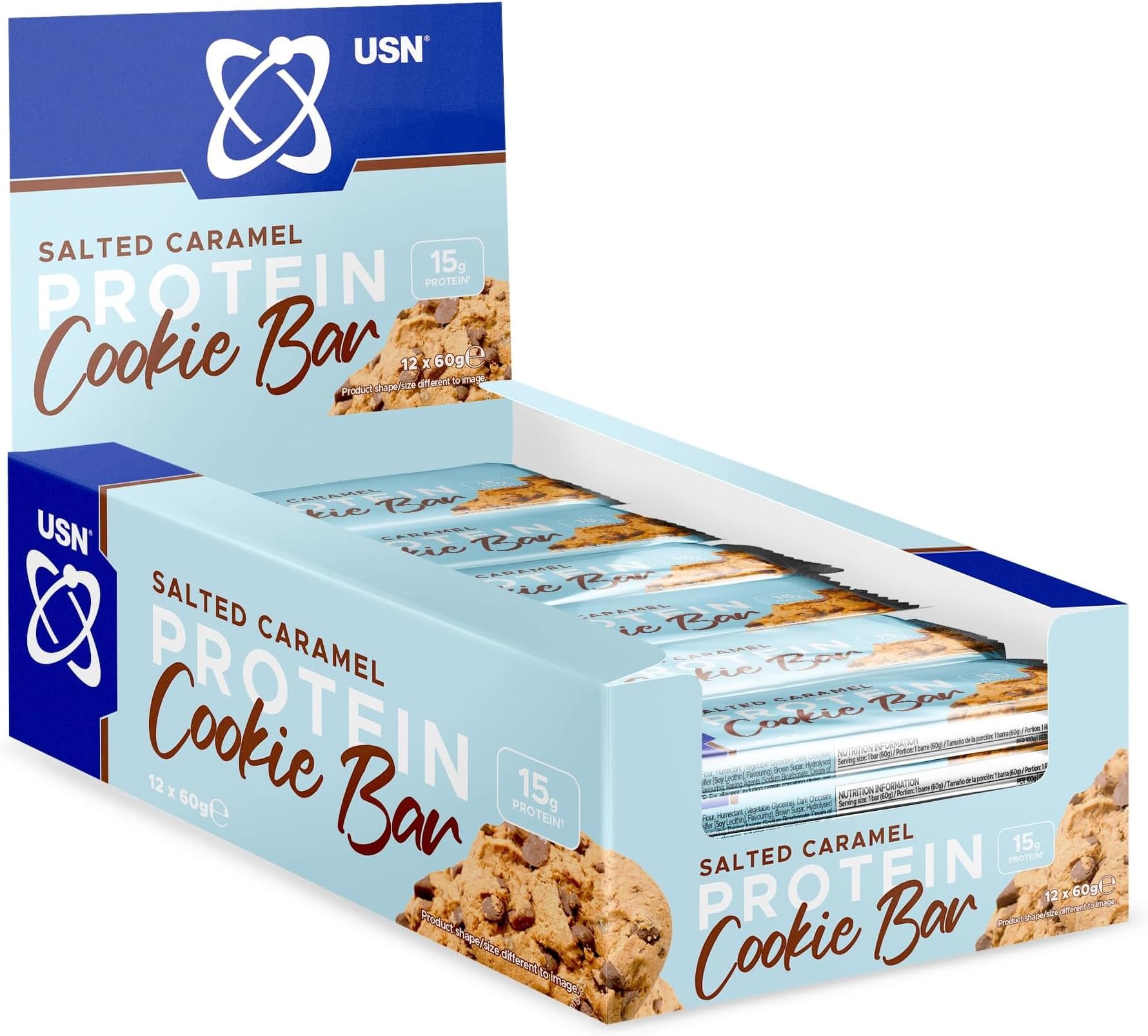 USN Trust Cookie Bar, Salted Caramel Protein Cookie: High Protein Bars, Perfect On-the-Go and Post-Workout Protein Snacks (12 x 60g Bars per Pack)