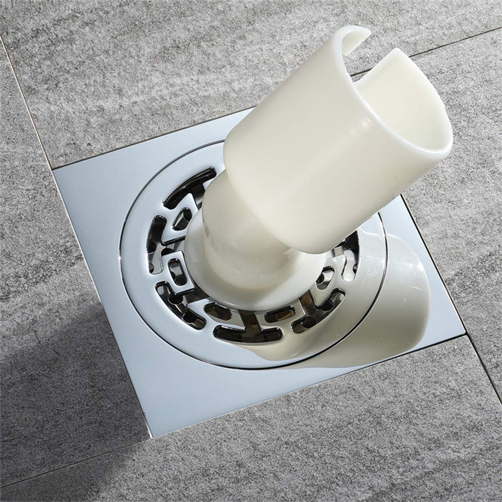 Siphon de sol de douche, siphon de douche for machine à laver, siphon de sol carré de 4 pouces en laiton chromé siphon de sol de douche avec grille de couvercle amovible, siphon de douche de salle de