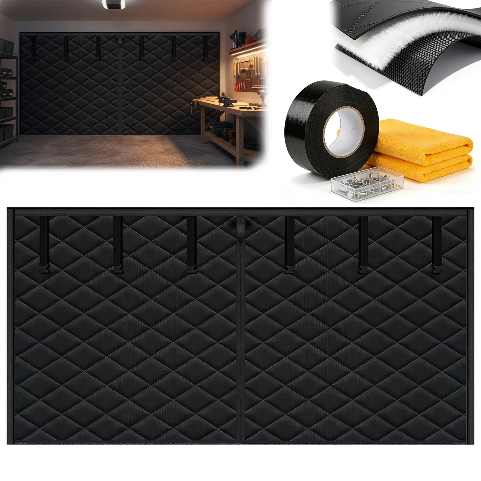 Boudin de porte magnétique thermique – Housse en coton très résistante et insonorisée pour grange et entrepôt – Kit d'isolation d'hiver pour portes de 305 x 425 cm (noir)