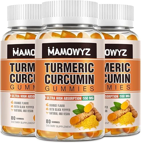 Curcumina de cúrcuma con jengibre y pimienta negra -240 gomitas suplemento orgánico antiinflamatorio, apoya el alivio del dolor en las