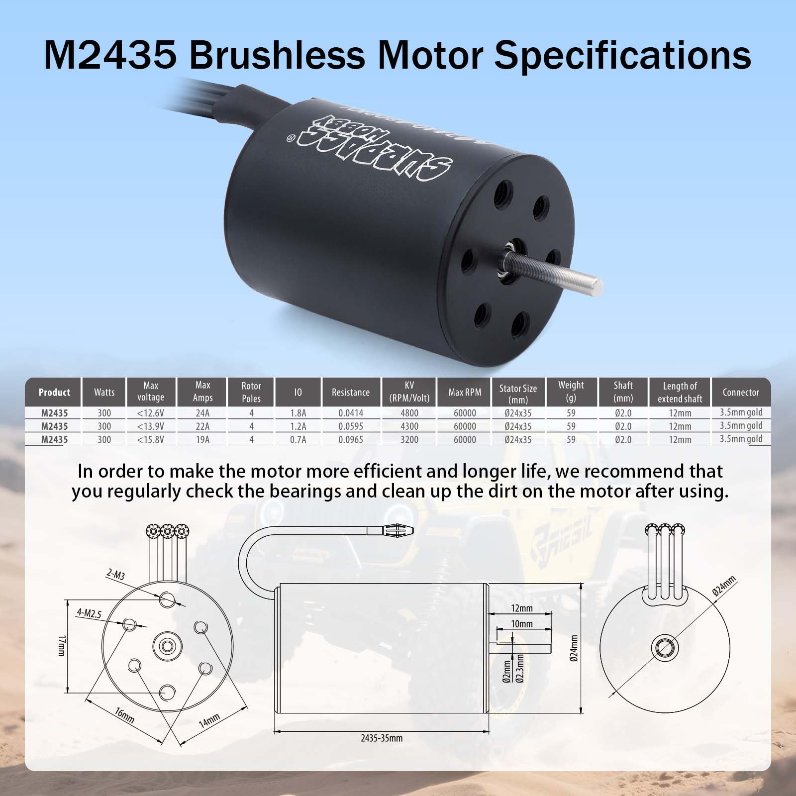 SurpassHobby RC Brushless Motor ESC Combo Impermeabile 2435 4300KV Motore Brushless e 35A ESC Combo Set per 1/16 Telecomando Auto Camion Fuoristrada Veicolo