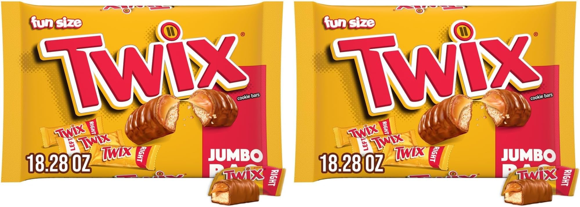 TWIX Fun Size Caramel Cookie Chocolate Candy Bars - 18.28 oz Bulk Candy Jumbo Bag (Pack of 2)