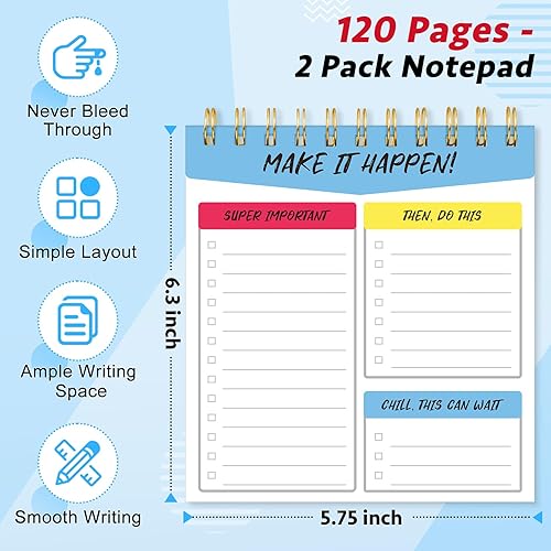 Miniatura 4 de Bloc de notas de lista de tareas, paquete de 2 cuadernos de 120 páginas diarias de tareas pendientes, bloc de notas para profesores de 5.75 x 6.25