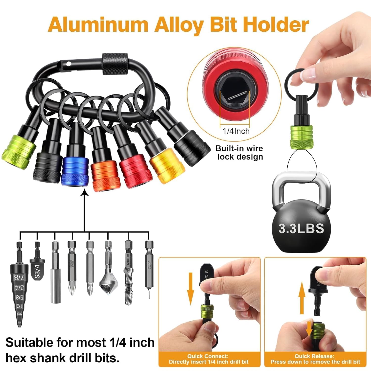 SUNJOYCO 15 PCS Swaging Tool HVAC, HVAC Tools with Swaging Drill Bit Set, Copper Pipe Swage Tool, Bit Holder Keychain, 1/4, 3/8, 1/2, 5/8, 3/4, 7/8