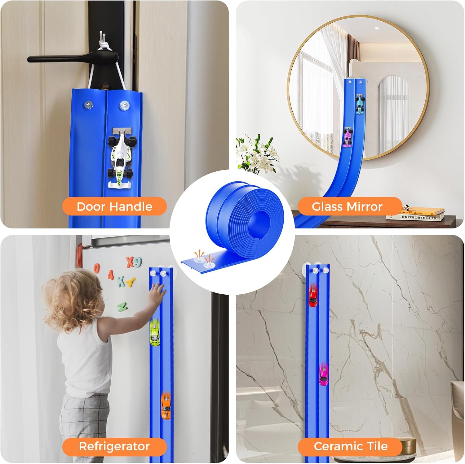 Flexible Race Track for Kids 3+, Flex Tracks 15 Ft Fun Set - DIY Flexible Car Track with 8 Race Cars & 4 Strong Suction Cups, Portable Blue Track Toy Birthday Gifts for Boys & Girls