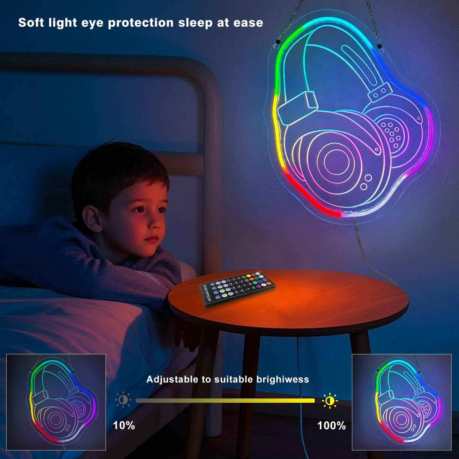 Insegna al neon con cuffie da gamer, regalo a forma di cuffie, luce notturna per bambini, con telecomando, dimmerabile, decorazione da parete per stanza dei giocatori, come regalo di Natale e