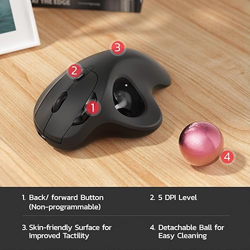Miniatura 34 de Nulea Ratón inalámbrico M501, recargable ergonómico, fácil control del pulgar, seguimiento preciso y suave, conexión de 3 dispositivos