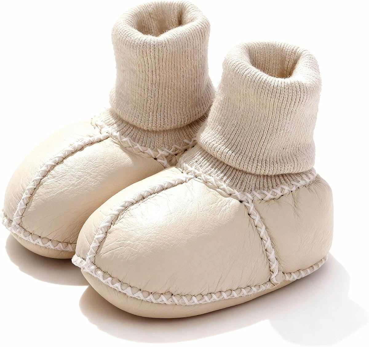 Mel&Syd 100% Sheepskin-Lined Baby Booties: Warm Stay-On Wool Slipper Socks | Easy-on Stretchy Cuff Prevents Slipping Off, Cozy Fleece Warmth for 0-12M Newborn Infants, Water-Resistant Sheepskin