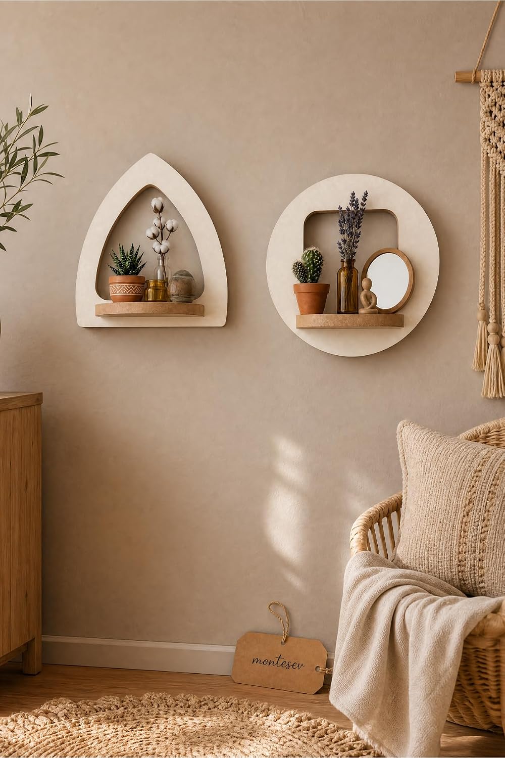 Ahşap Dekoratif Duvar Rafı 2 Li Set (Mts-284)