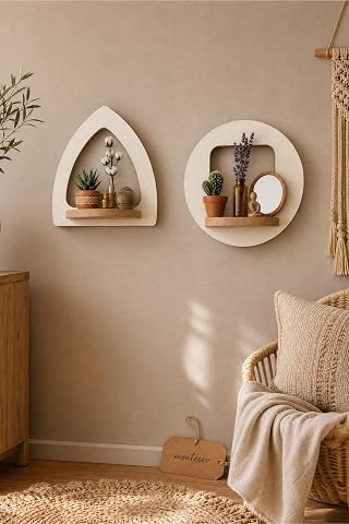Ahşap Dekoratif Duvar Rafı 2 Li Set (Mts-284)