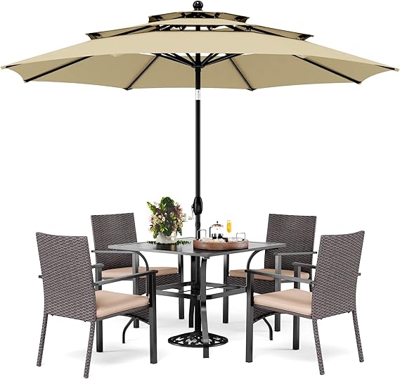 PHI VILLA 5 Pieces Outdoor Dining Set with Umbrella for 4