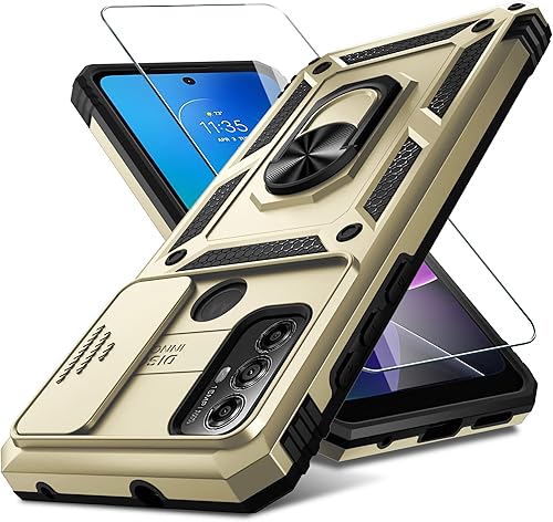 Funda para Motorola Moto G Play 2023, Moto G Power 2022Moto G Pure funda integrada para lente de cámara deslizante + protector de pantalla + soporte