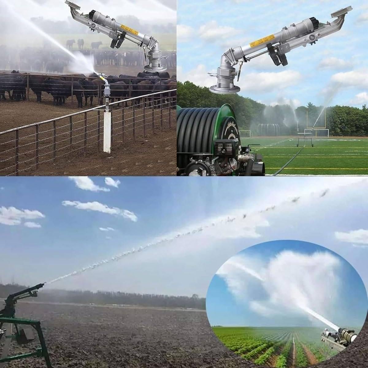 Aspersor de riego agrícola, aspersor automático de 2", cañón de lluvia potente, rotación lenta de 360° con juego de 5 boquillas de repuesto, para eliminación de polvo industrial y riego agrícola.