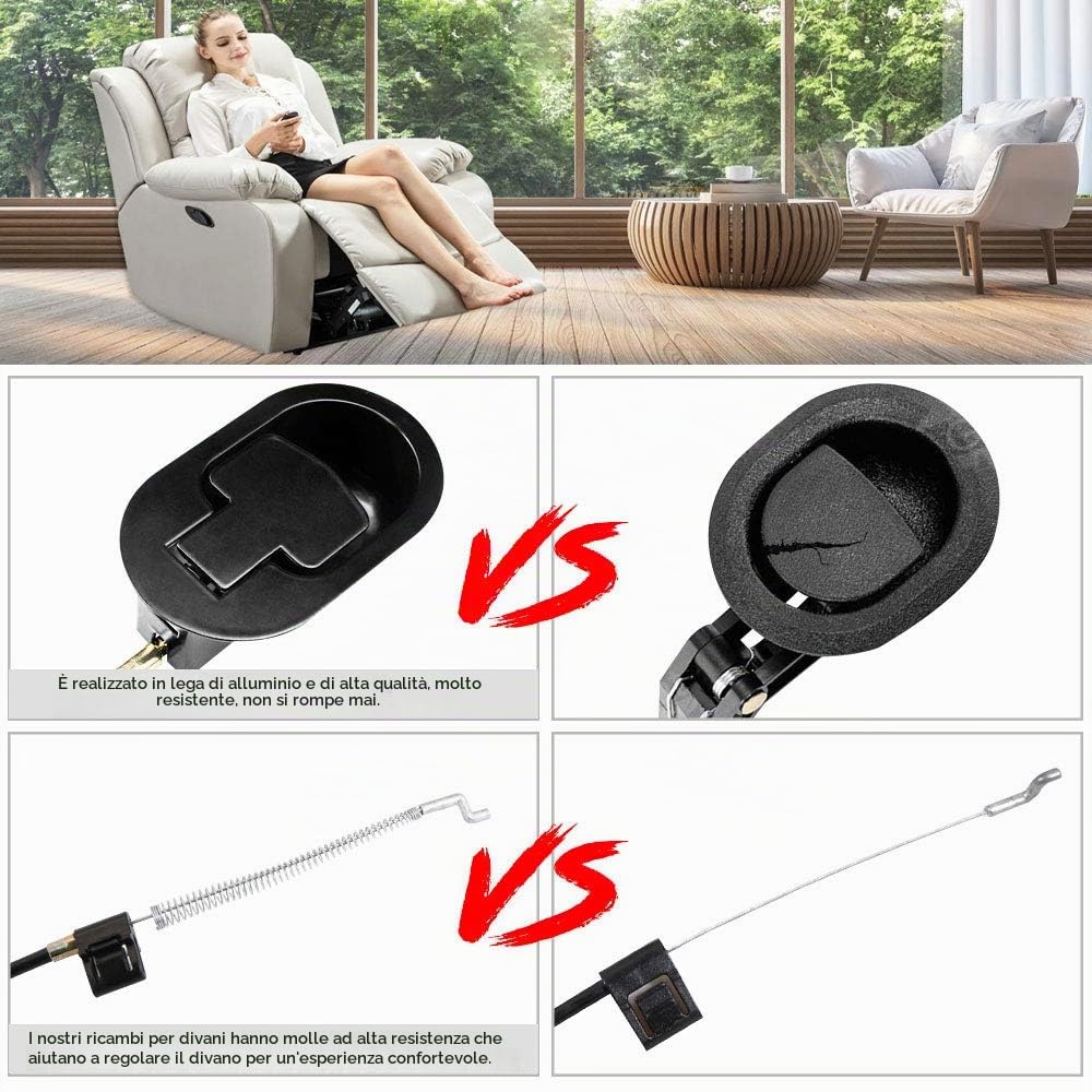 Maniglia per Divano reclinabile, Maniglia di Rilascio a Tirare, Maniglia di Ricambio Universale per Divano Reclinabile con 1 Cavo in Metallo di 97cm, Accessori per la Riparazione di Poltrone