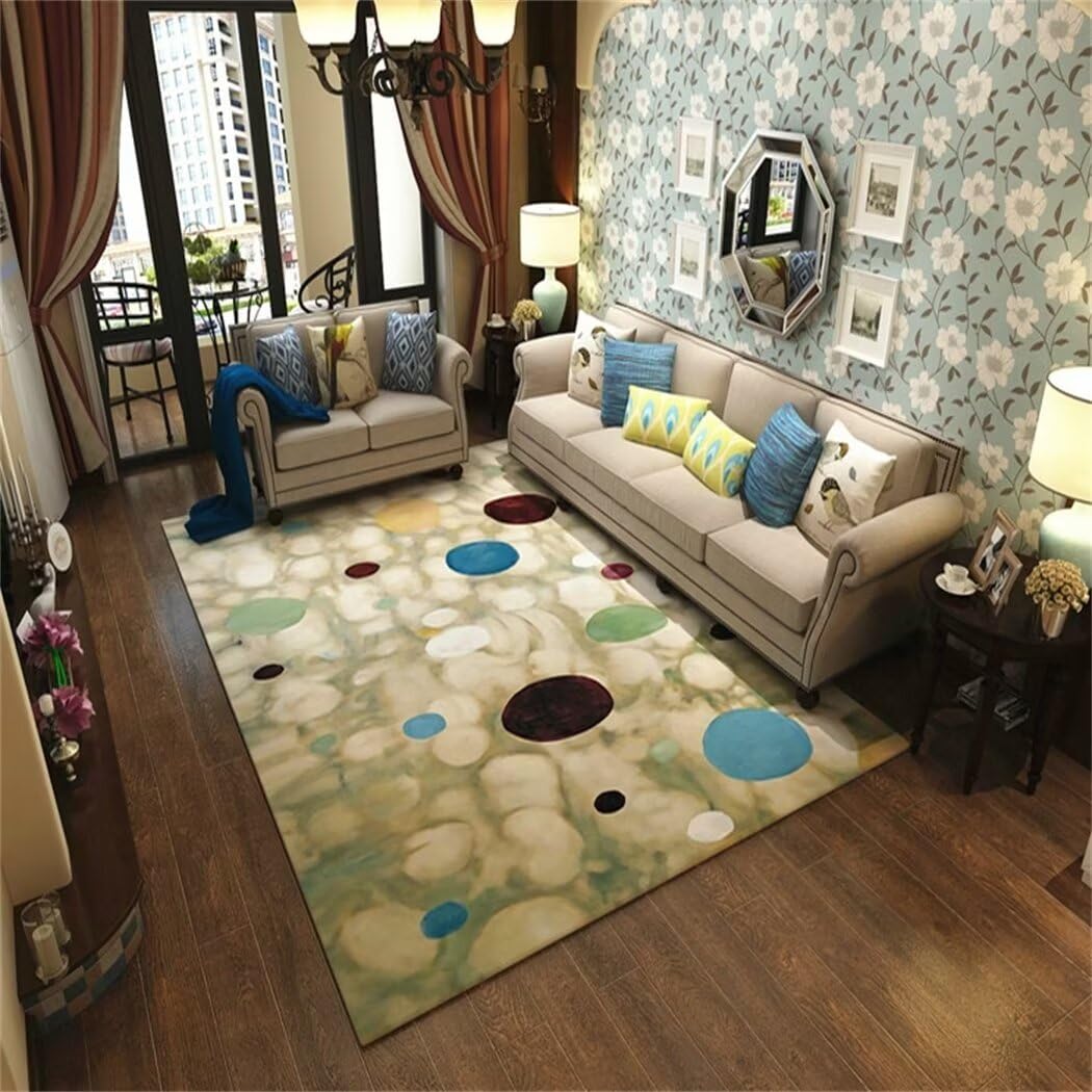 Tapis de salon bleu 180x250cm lavable moderne pour chambre
