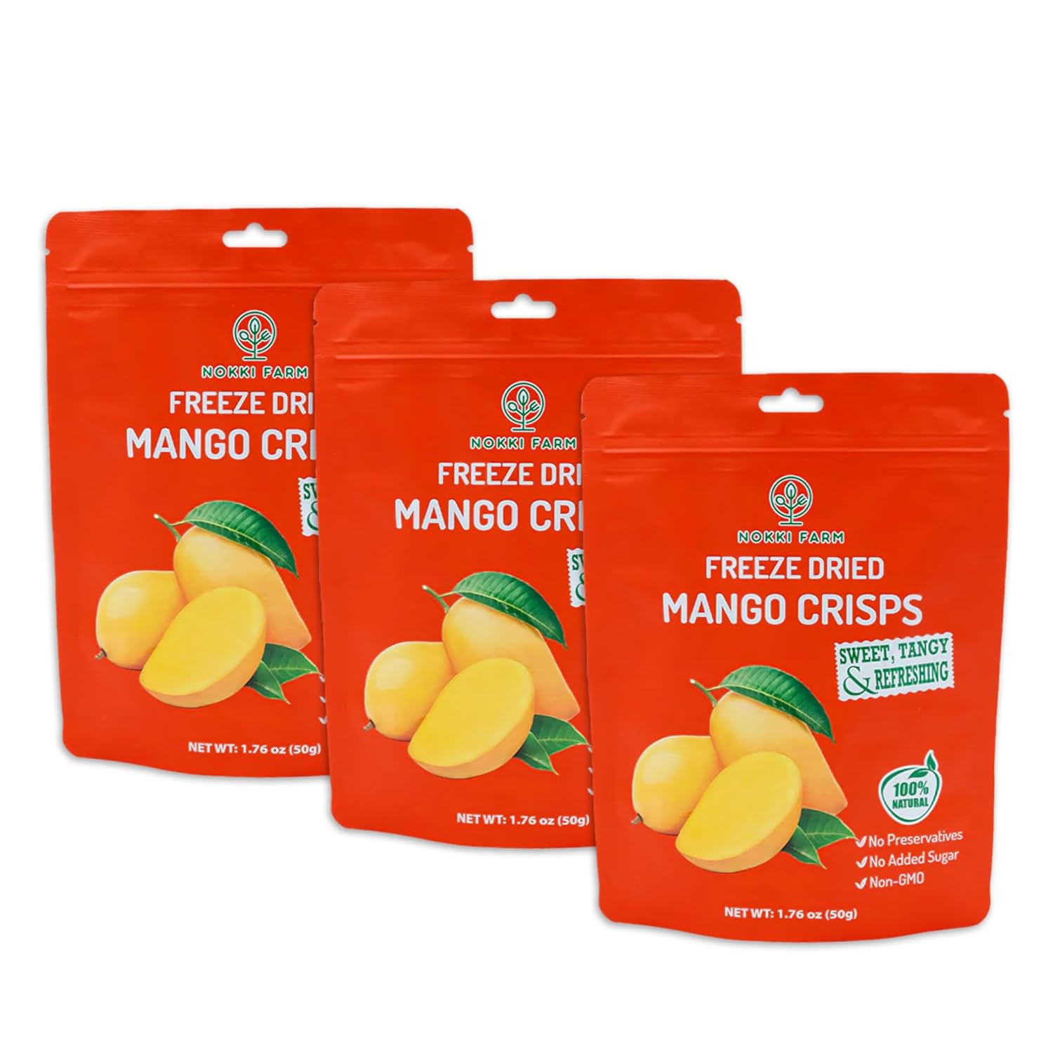 NOKKI FARM Freeze Dried Mango Crisps - Healthy & Exotic Tropical Superfood Snacks, No Added Sugar or Preservatives, Kid-Approved, Shelf-Stable & Portable for On-The-Go Snacking - 5.28oz