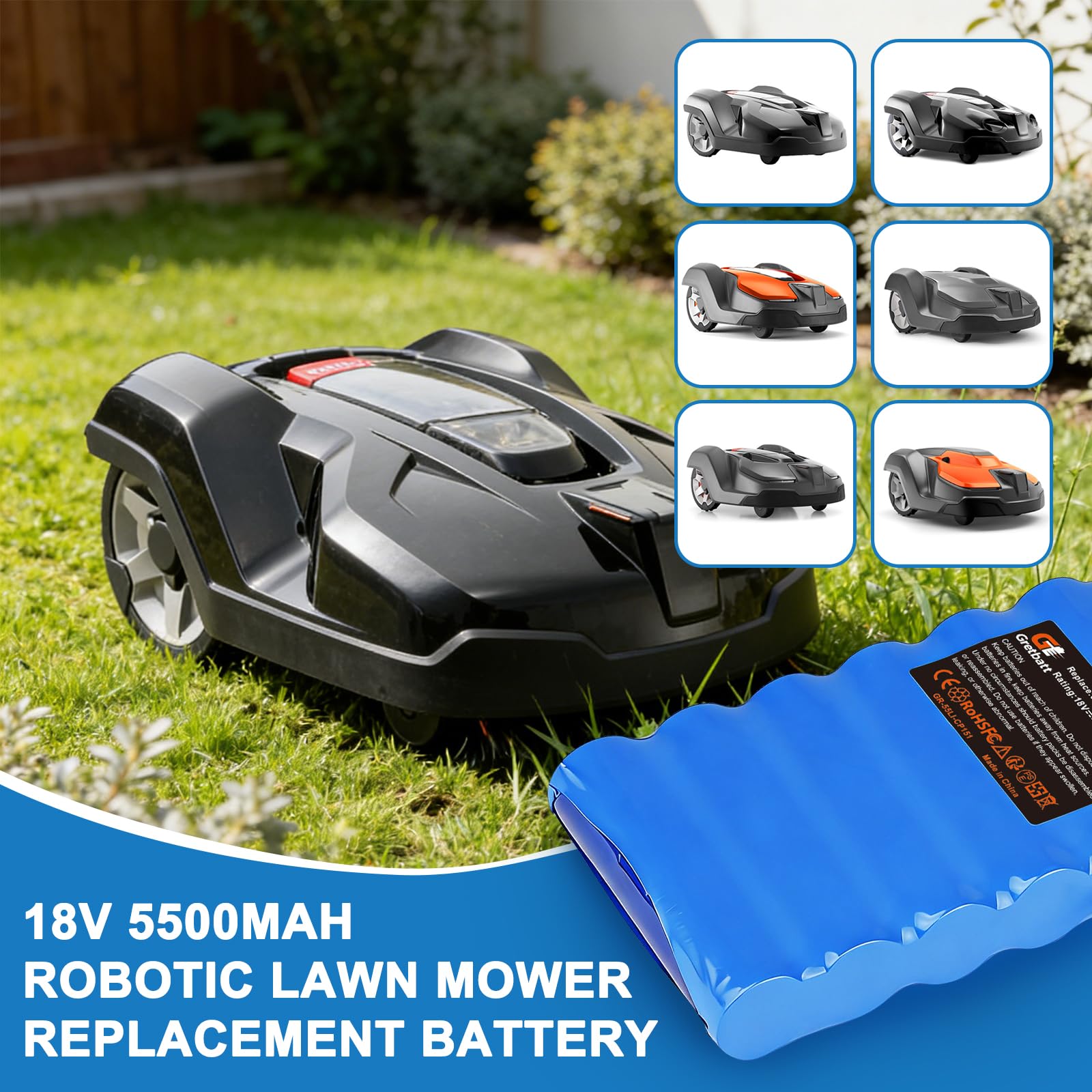 Batteria da 5.5Ah per robot tagliaerba, Batteria di ricambio per robot tagliaerba Husqvarna Automower 320, 330X, 420, 430, 430X, 440, 450X, 520, 550,580 68 33-01, 580 68 33-02 (5500 mAh/18 V)
